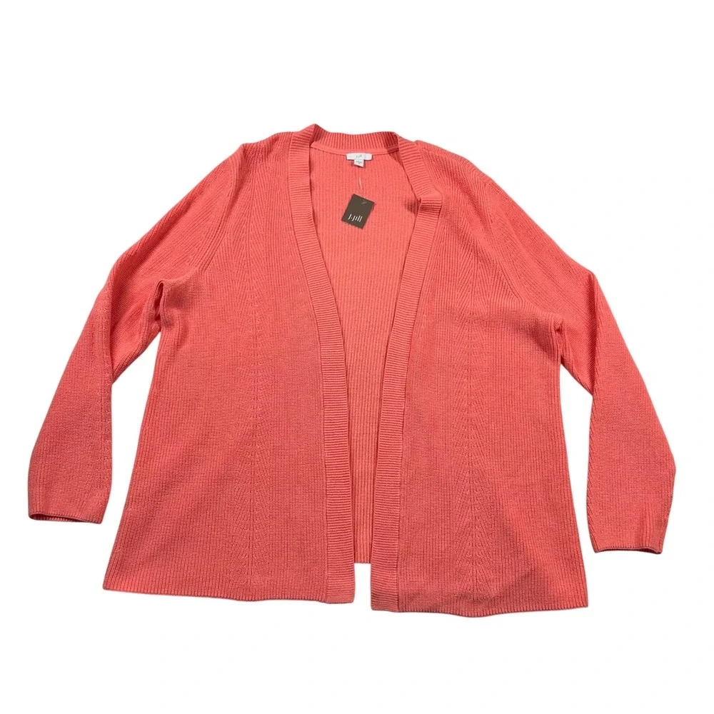 J. Jill Sweater Women 2x Cactflower Pink Coral Ribbed Open Front Cardigan Duster